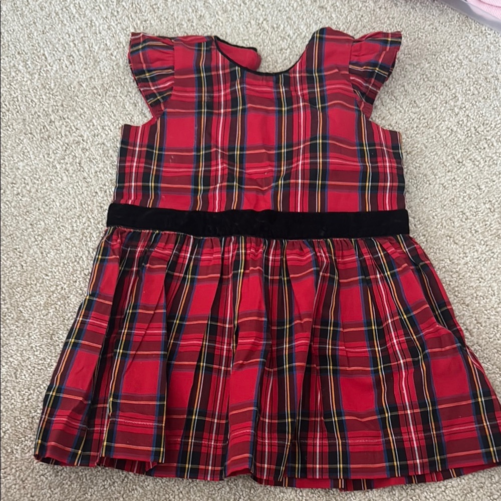 J. Crew Toddler Red and Black Plaid Dress with Flutter Sleeves